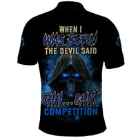 When I Was Born Reaper Fire Blue Polo Shirt - Wonder Print Shop