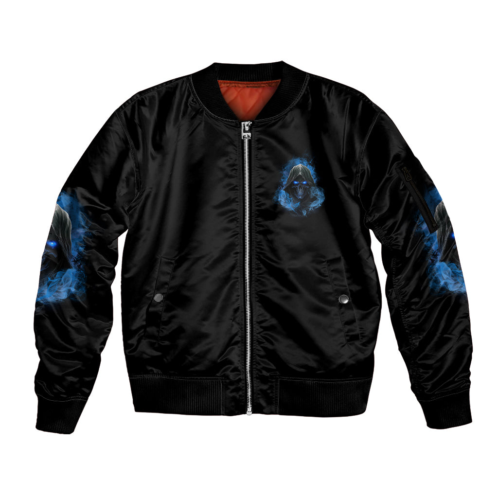 When I Was Born Reaper Fire Blue Sleeve Zip Bomber Jacket - Wonder Print Shop