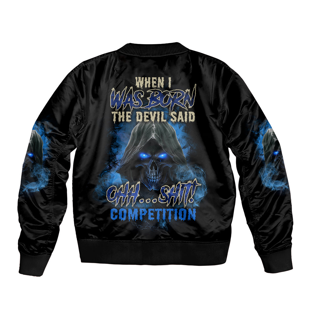 When I Was Born Reaper Fire Blue Sleeve Zip Bomber Jacket - Wonder Print Shop