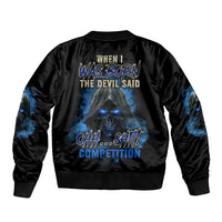When I Was Born Reaper Fire Blue Sleeve Zip Bomber Jacket - Wonder Print Shop