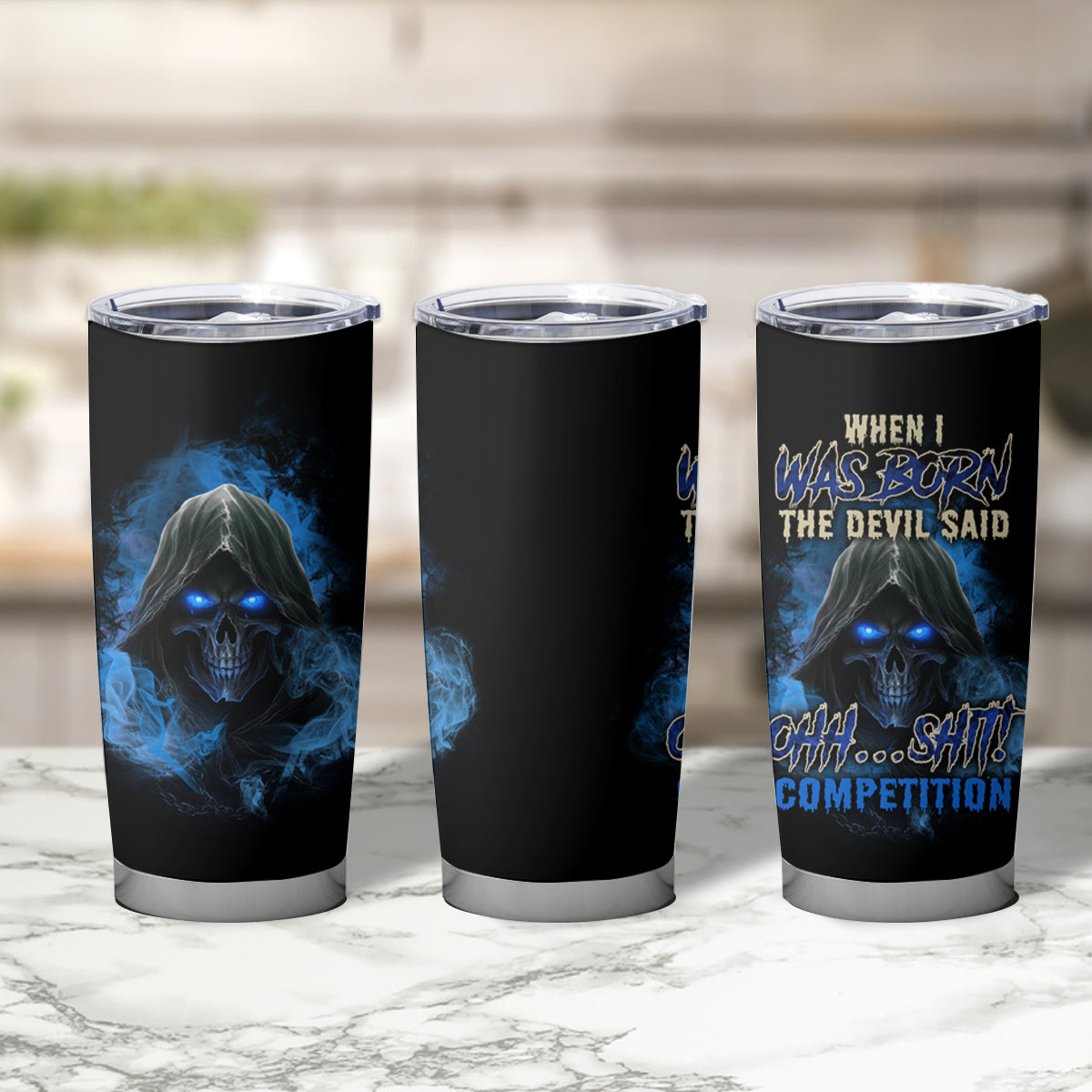 When I Was Born Reaper Fire Blue Tumbler Cup - Wonder Print Shop