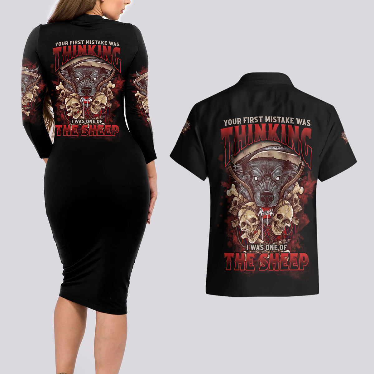 Your First Mistake Was Thingking Couples Matching Long Sleeve Bodycon Dress and Hawaiian Shirt - Wonder Print Shop