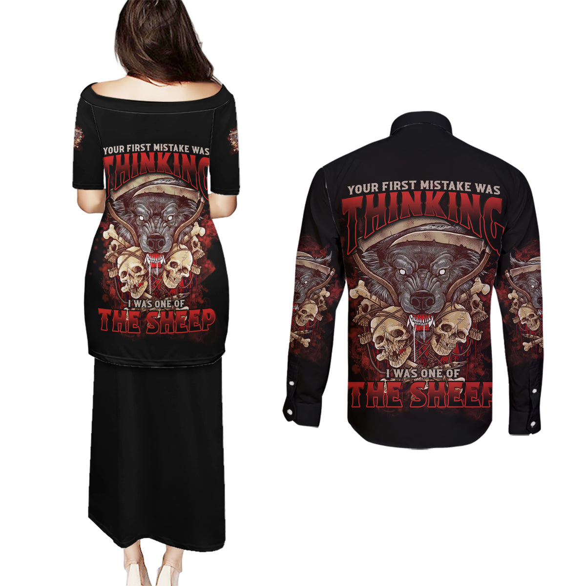 Your First Mistake Was Thingking Couples Matching Puletasi Dress and Long Sleeve Button Shirt - Wonder Print Shop