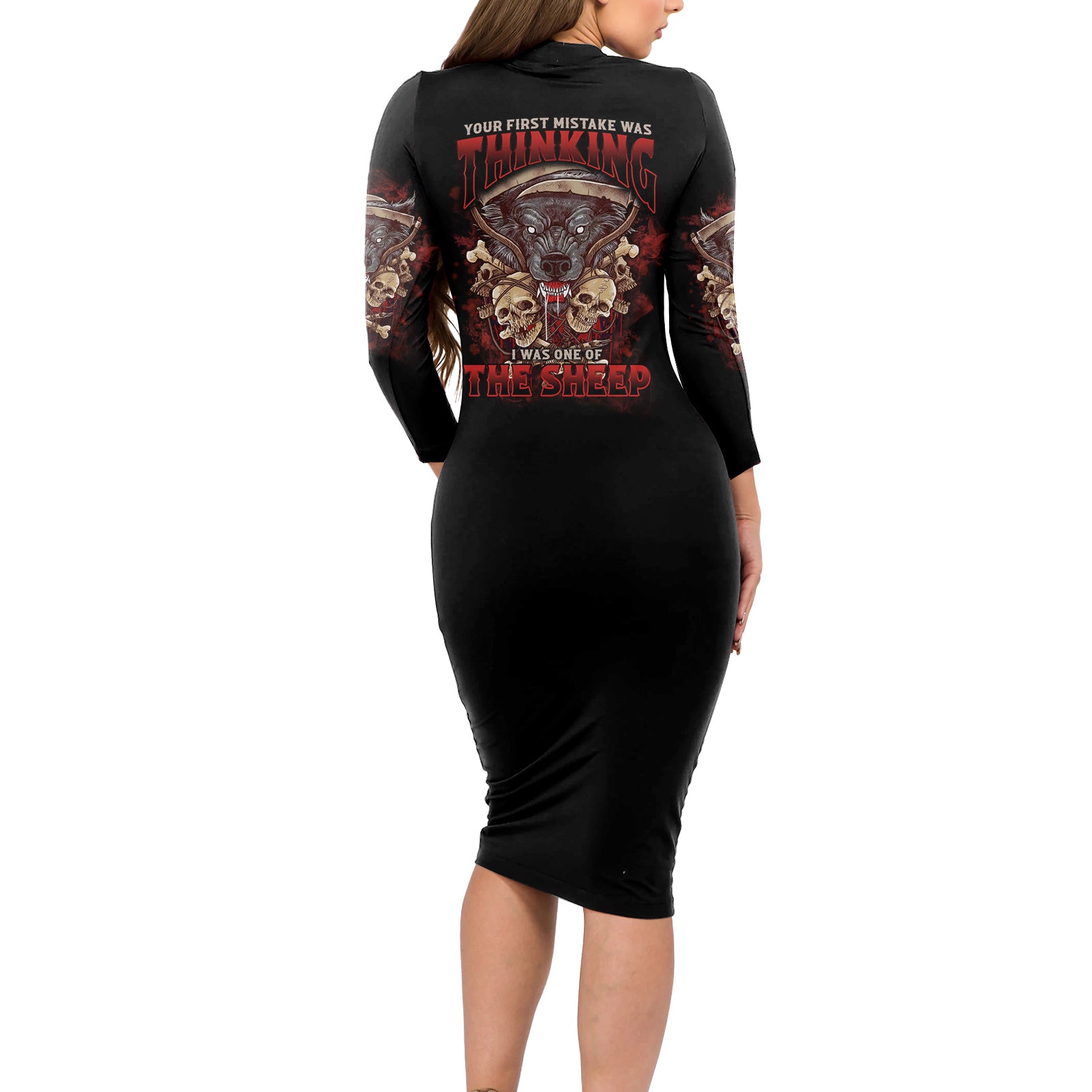 Your First Mistake Was Thingking Long Sleeve Bodycon Dress - Wonder Print Shop