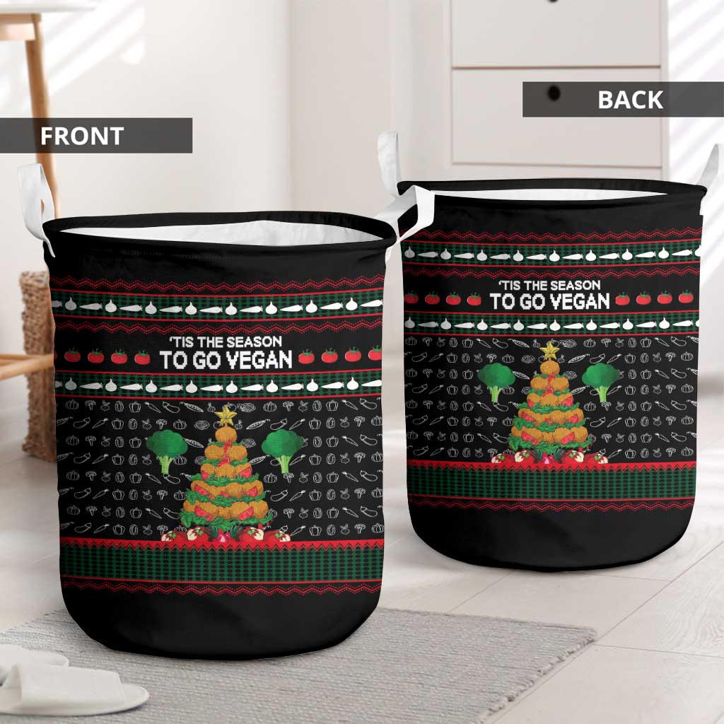 Vegan Christmas Laundry Basket with Tis the Season to Go Vegan Quote and Vegetable Tree - Wonder Print Shop
