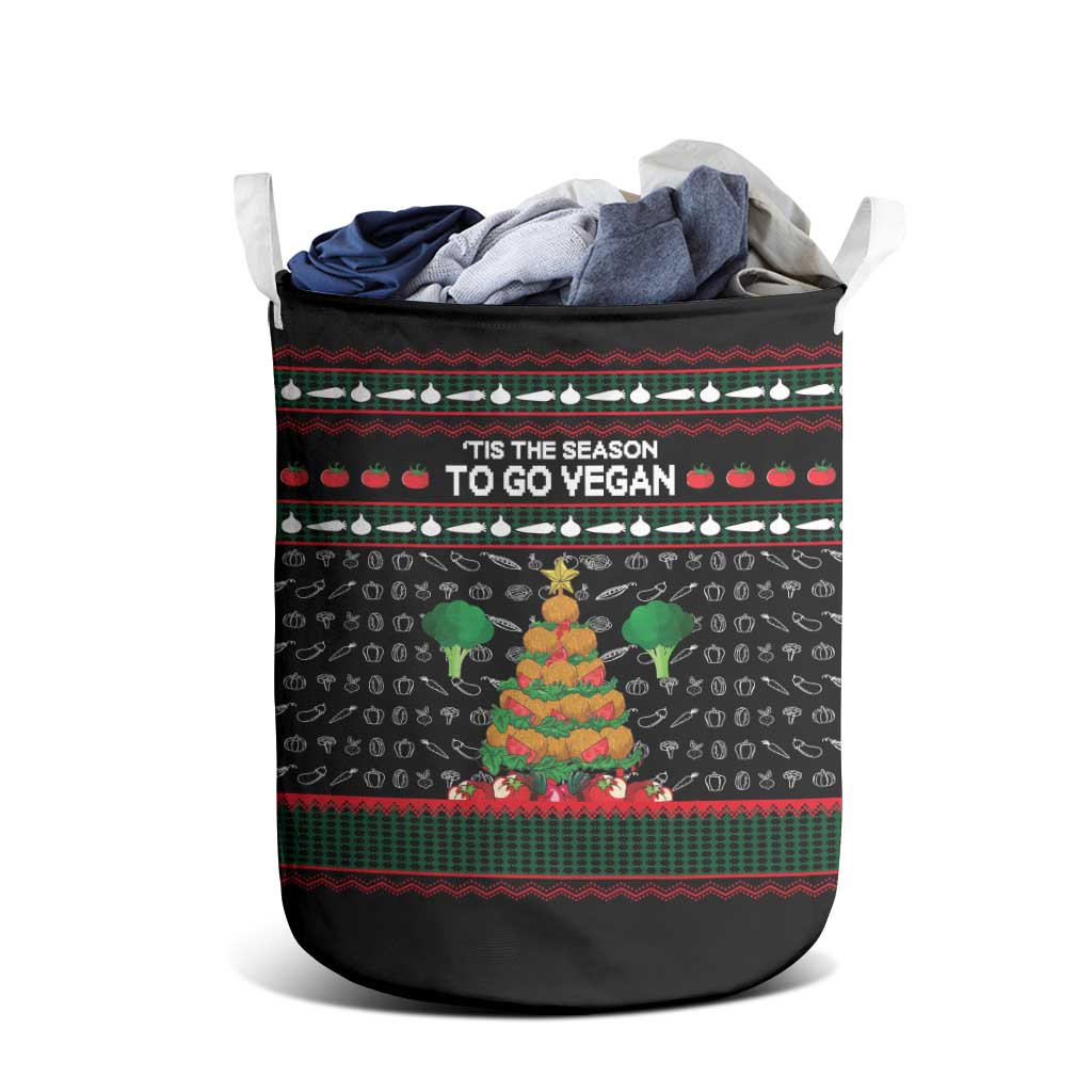 Vegan Christmas Laundry Basket with Tis the Season to Go Vegan Quote and Vegetable Tree - Wonder Print Shop