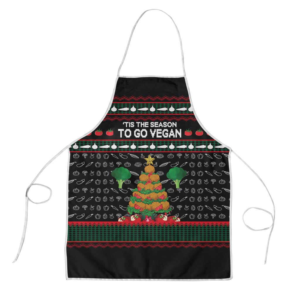 Vegan Christmas Apron with Tis the Season to Go Vegan Quote and Vegetable Tree - Wonder Print Shop
