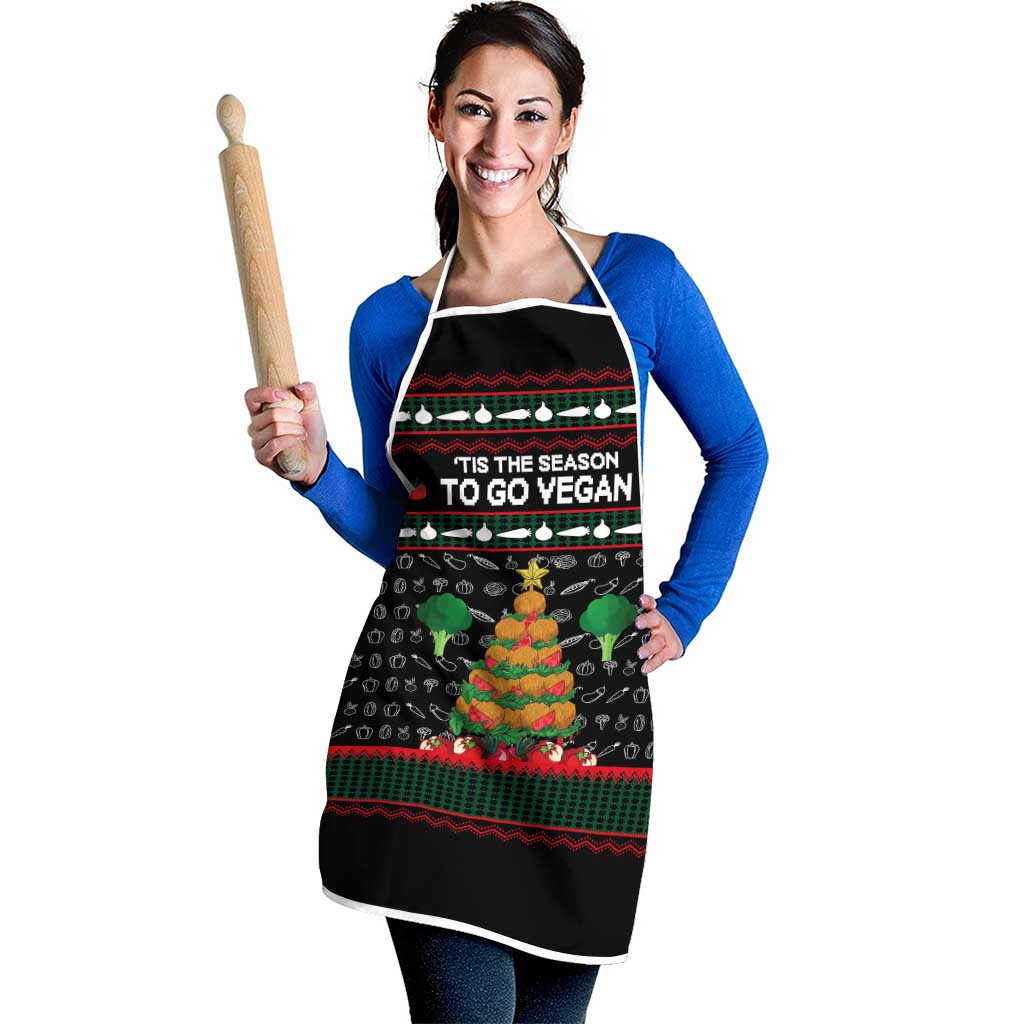 Vegan Christmas Apron with Tis the Season to Go Vegan Quote and Vegetable Tree - Wonder Print Shop