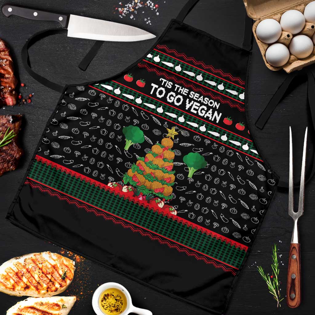 Vegan Christmas Apron with Tis the Season to Go Vegan Quote and Vegetable Tree - Wonder Print Shop