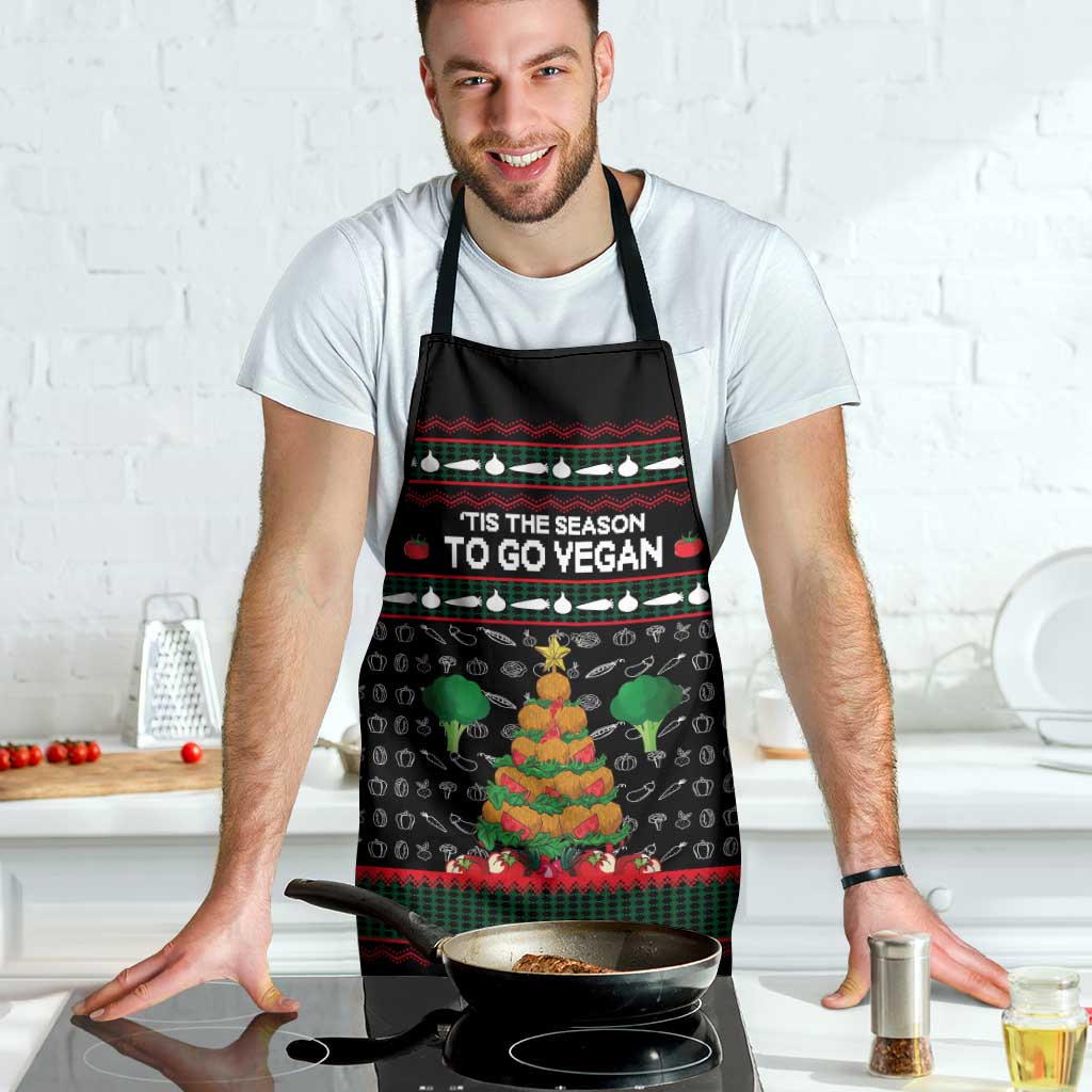 Vegan Christmas Apron with Tis the Season to Go Vegan Quote and Vegetable Tree - Wonder Print Shop
