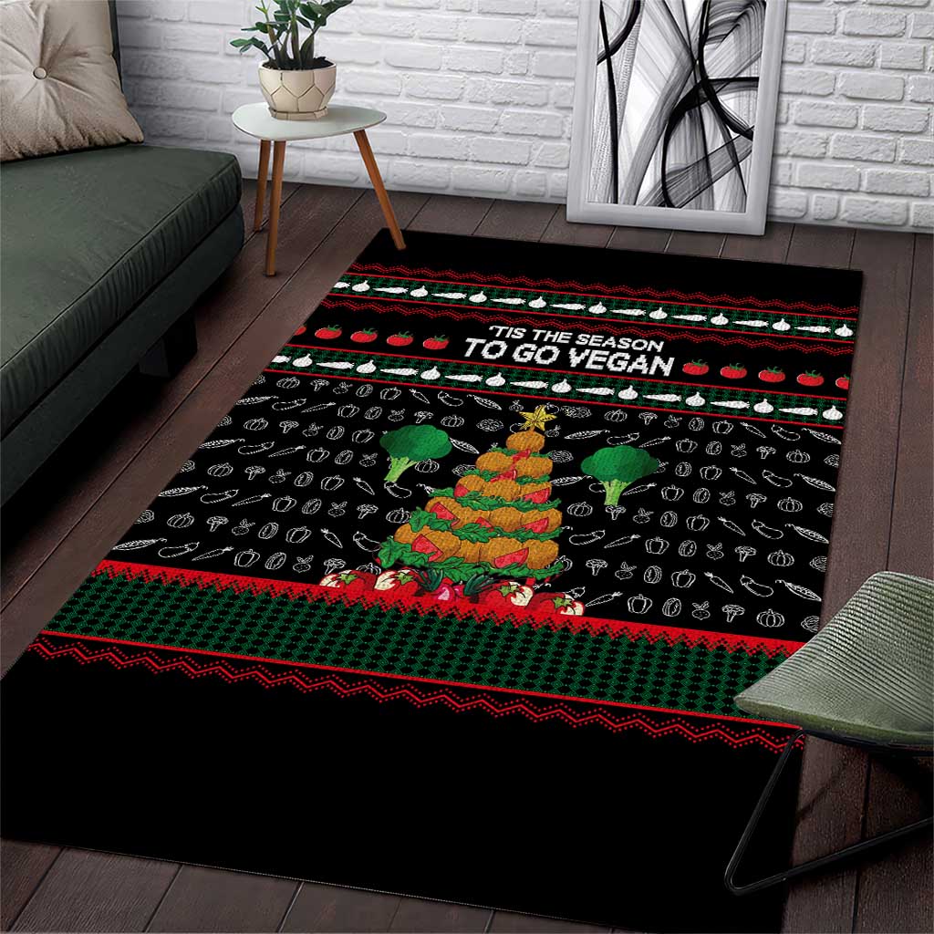 Vegan Christmas Area Rug with Tis the Season to Go Vegan Quote and Vegetable Tree - Wonder Print Shop