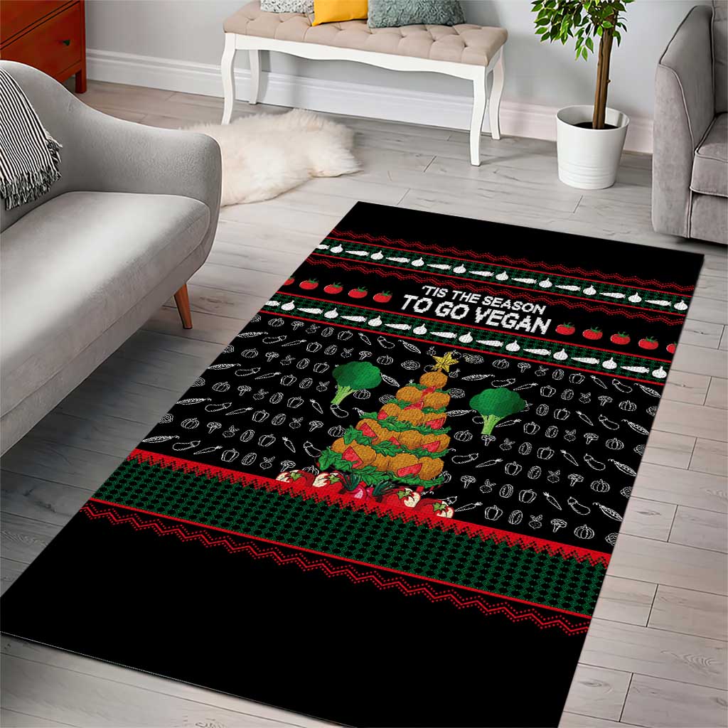 Vegan Christmas Area Rug with Tis the Season to Go Vegan Quote and Vegetable Tree - Wonder Print Shop