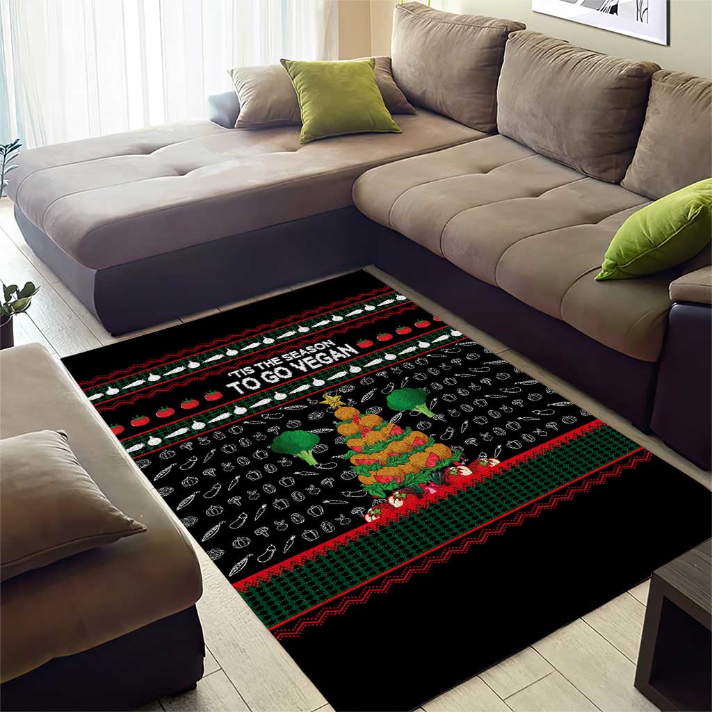 Vegan Christmas Area Rug with Tis the Season to Go Vegan Quote and Vegetable Tree - Wonder Print Shop