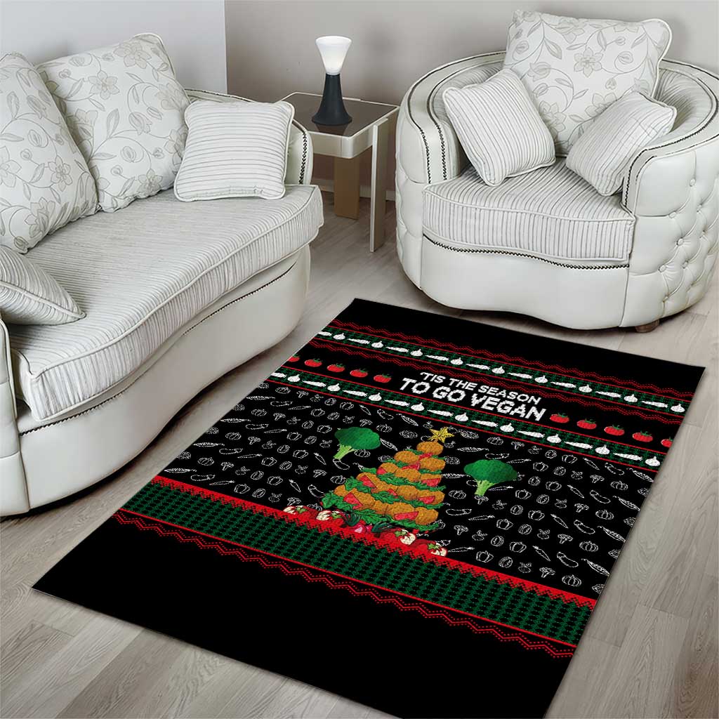 Vegan Christmas Area Rug with Tis the Season to Go Vegan Quote and Vegetable Tree - Wonder Print Shop