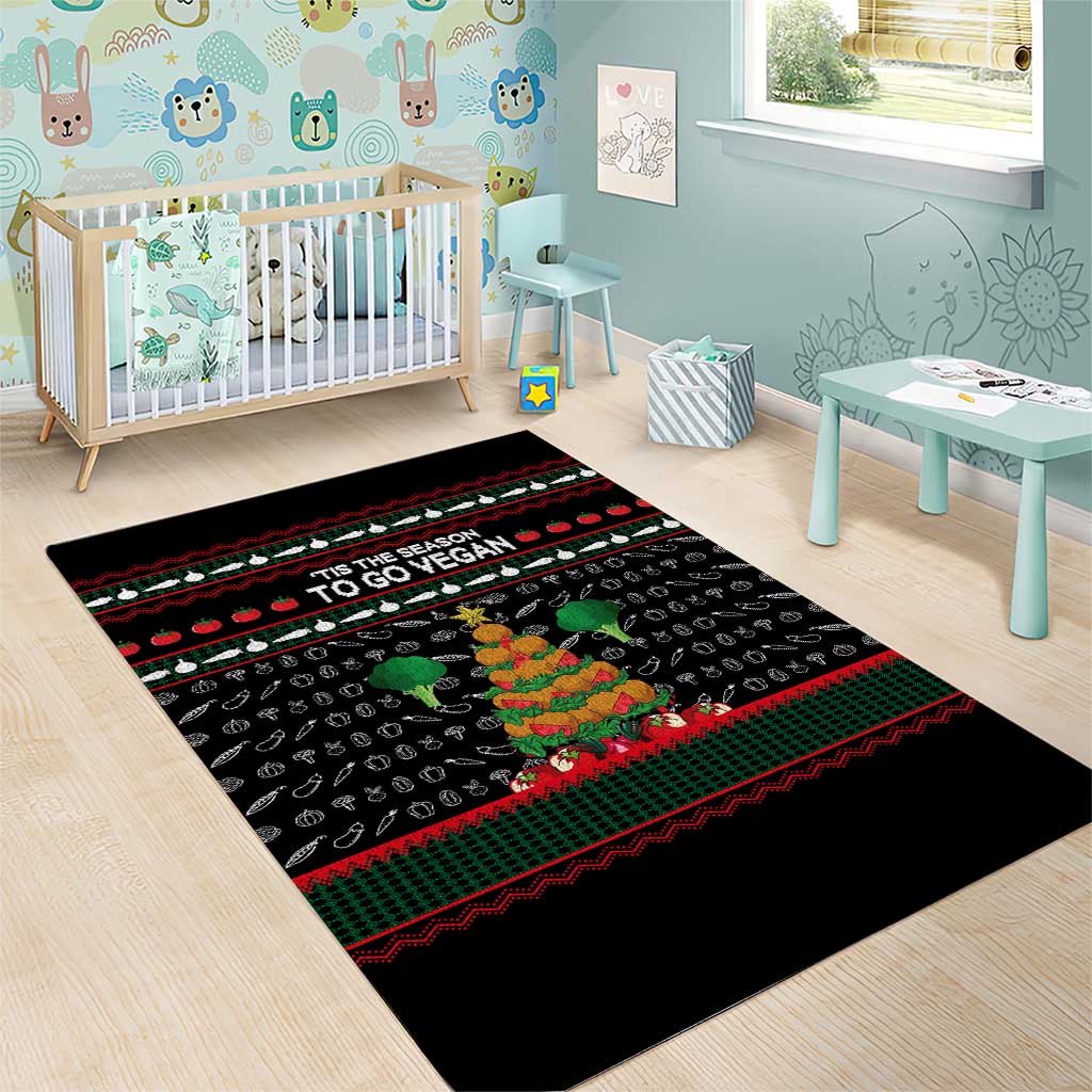 Vegan Christmas Area Rug with Tis the Season to Go Vegan Quote and Vegetable Tree - Wonder Print Shop