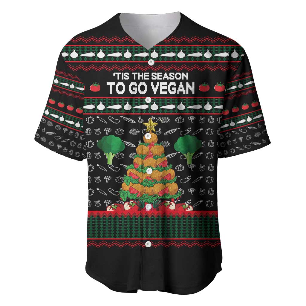 Vegan Christmas Baseball Jersey with Tis the Season to Go Vegan Quote and Vegetable Tree - Wonder Print Shop