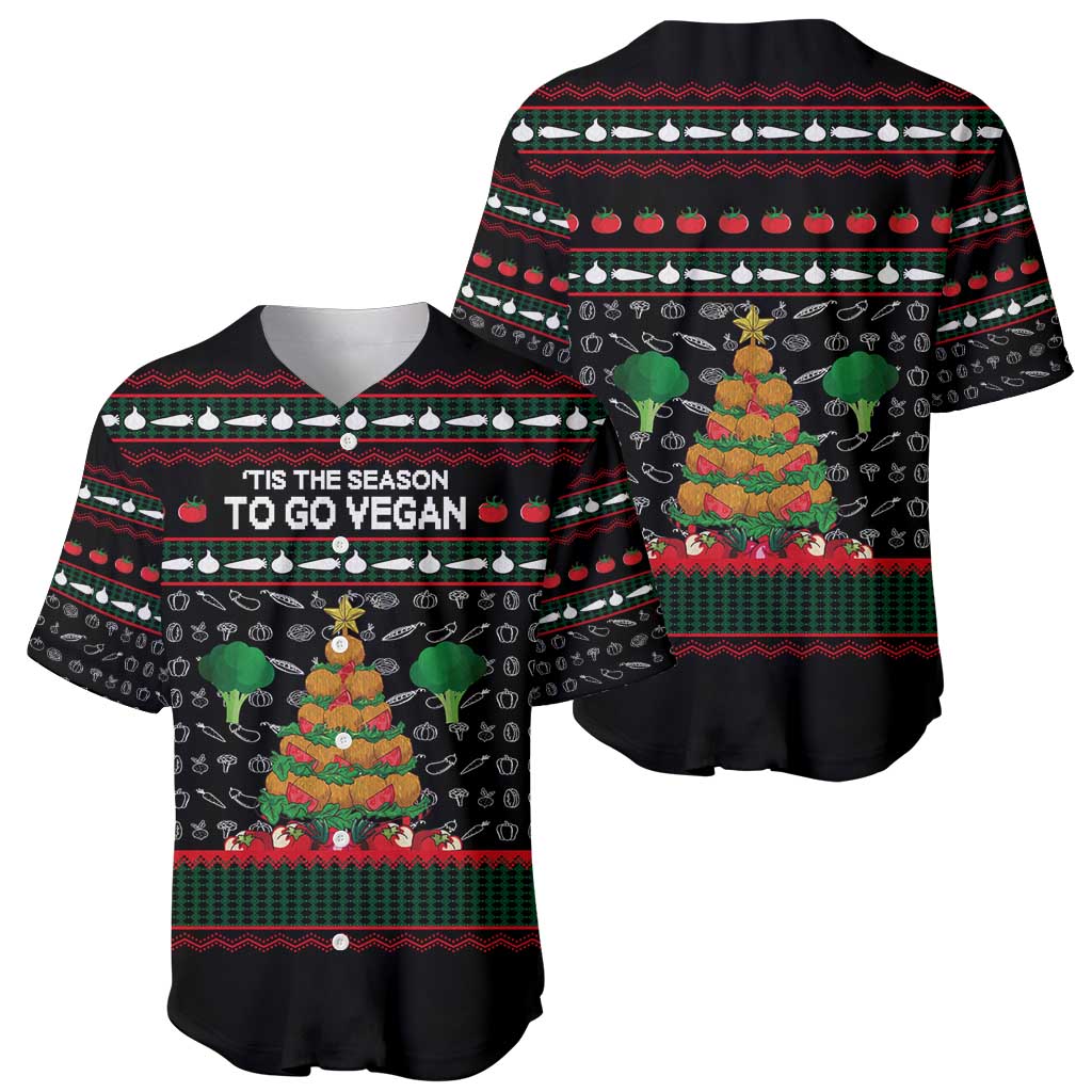 Vegan Christmas Baseball Jersey with Tis the Season to Go Vegan Quote and Vegetable Tree - Wonder Print Shop