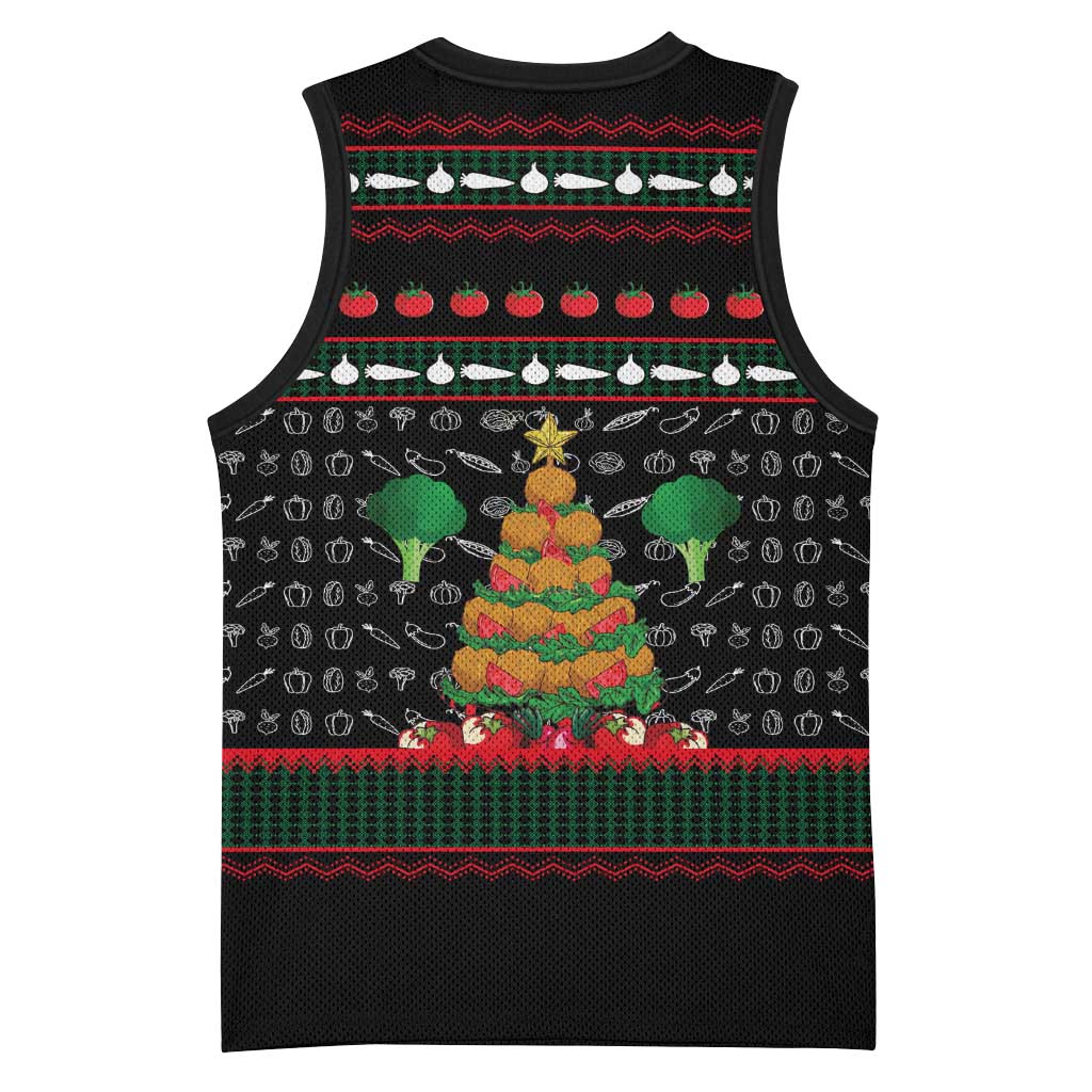 Vegan Christmas Basketball Jersey with Tis the Season to Go Vegan Quote and Vegetable Tree - Wonder Print Shop
