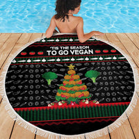 Vegan Christmas Beach Blanket with Tis the Season to Go Vegan Quote and Vegetable Tree - Wonder Print Shop