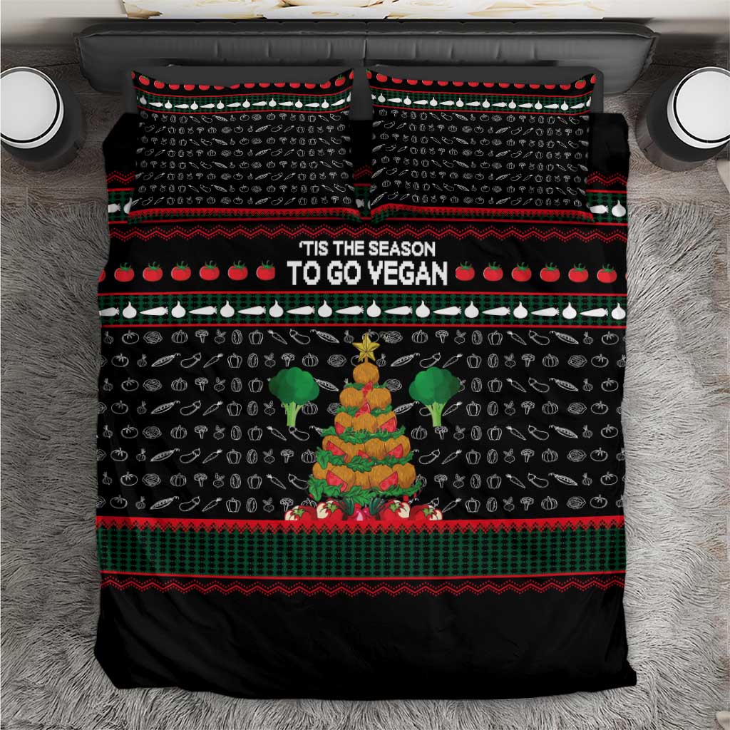 Vegan Christmas Bedding Set with Tis the Season to Go Vegan Quote and Vegetable Tree - Wonder Print Shop