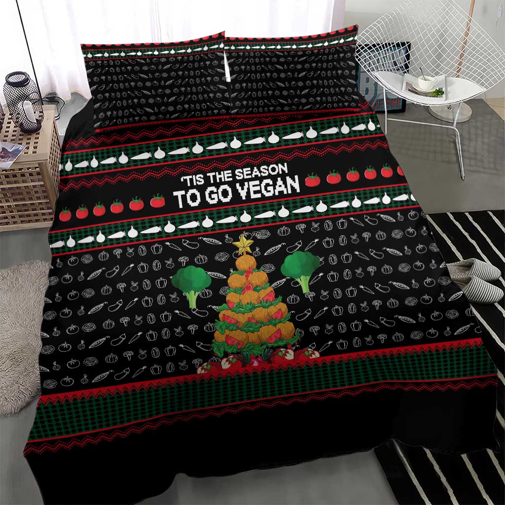 Vegan Christmas Bedding Set with Tis the Season to Go Vegan Quote and Vegetable Tree - Wonder Print Shop