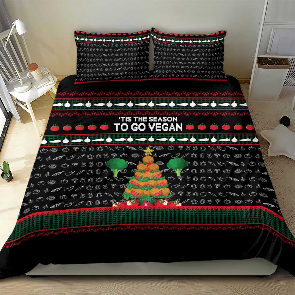 Vegan Christmas Bedding Set with Tis the Season to Go Vegan Quote and Vegetable Tree - Wonder Print Shop