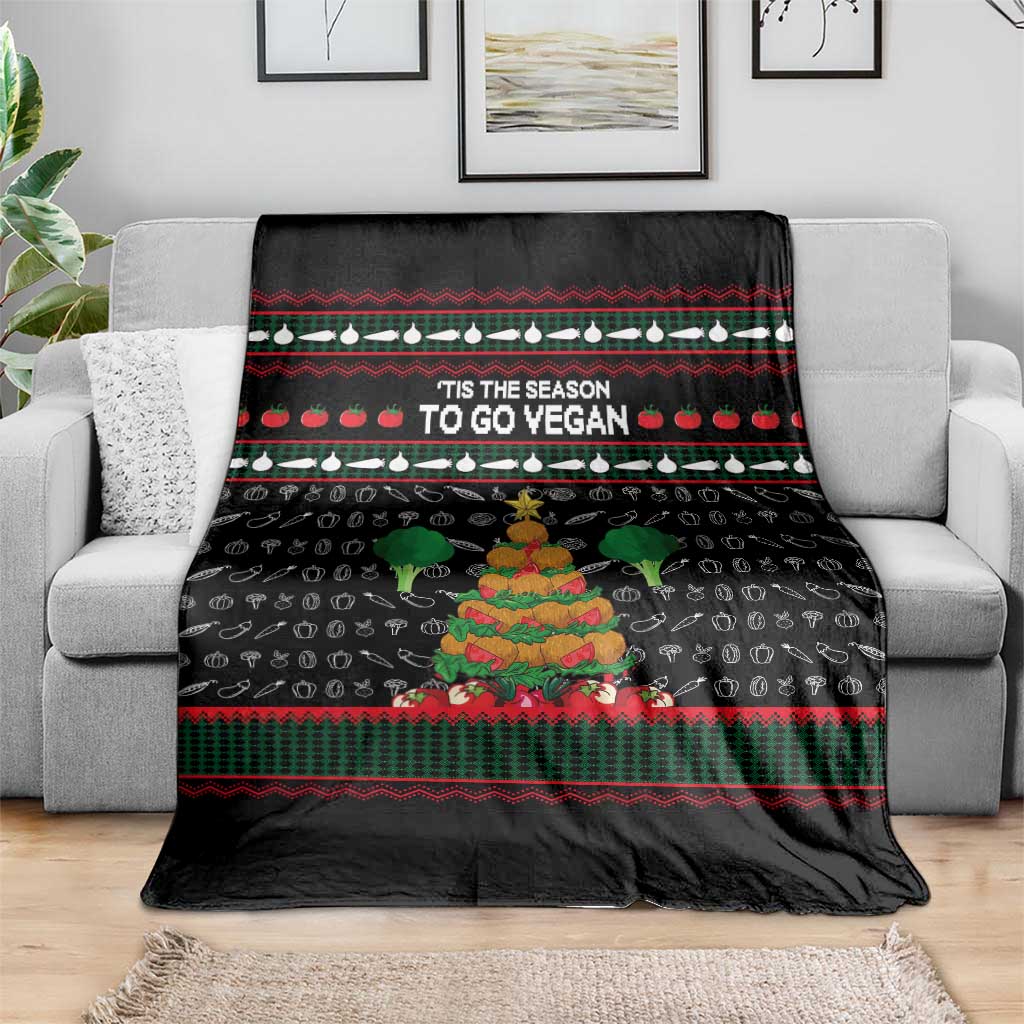 Vegan Christmas Blanket with Tis the Season to Go Vegan Quote and Vegetable Tree - Wonder Print Shop
