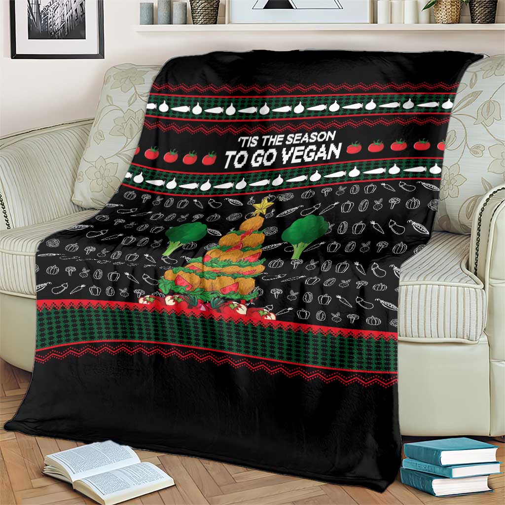 Vegan Christmas Blanket with Tis the Season to Go Vegan Quote and Vegetable Tree - Wonder Print Shop