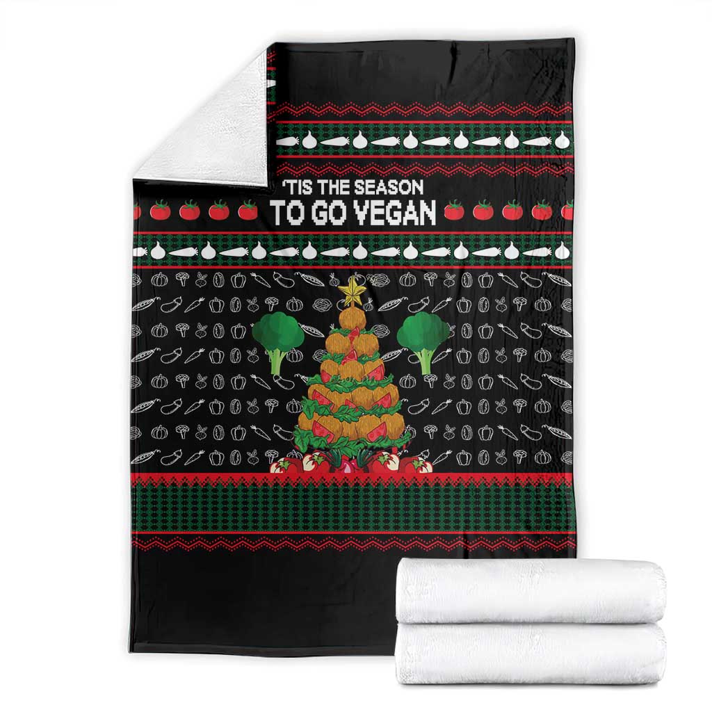 Vegan Christmas Blanket with Tis the Season to Go Vegan Quote and Vegetable Tree - Wonder Print Shop