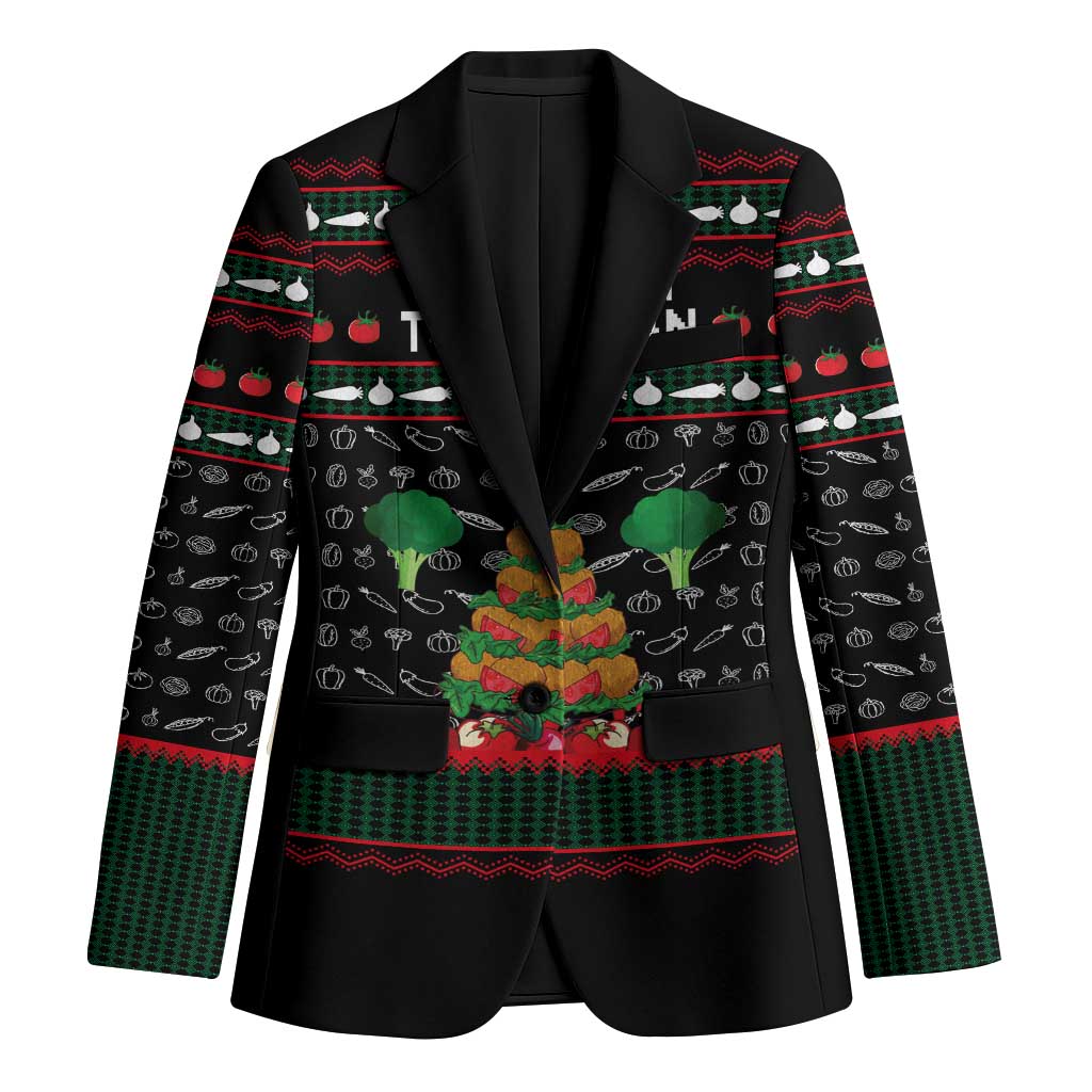 Vegan Christmas Blazer with Tis the Season to Go Vegan Quote and Vegetable Tree - Wonder Print Shop