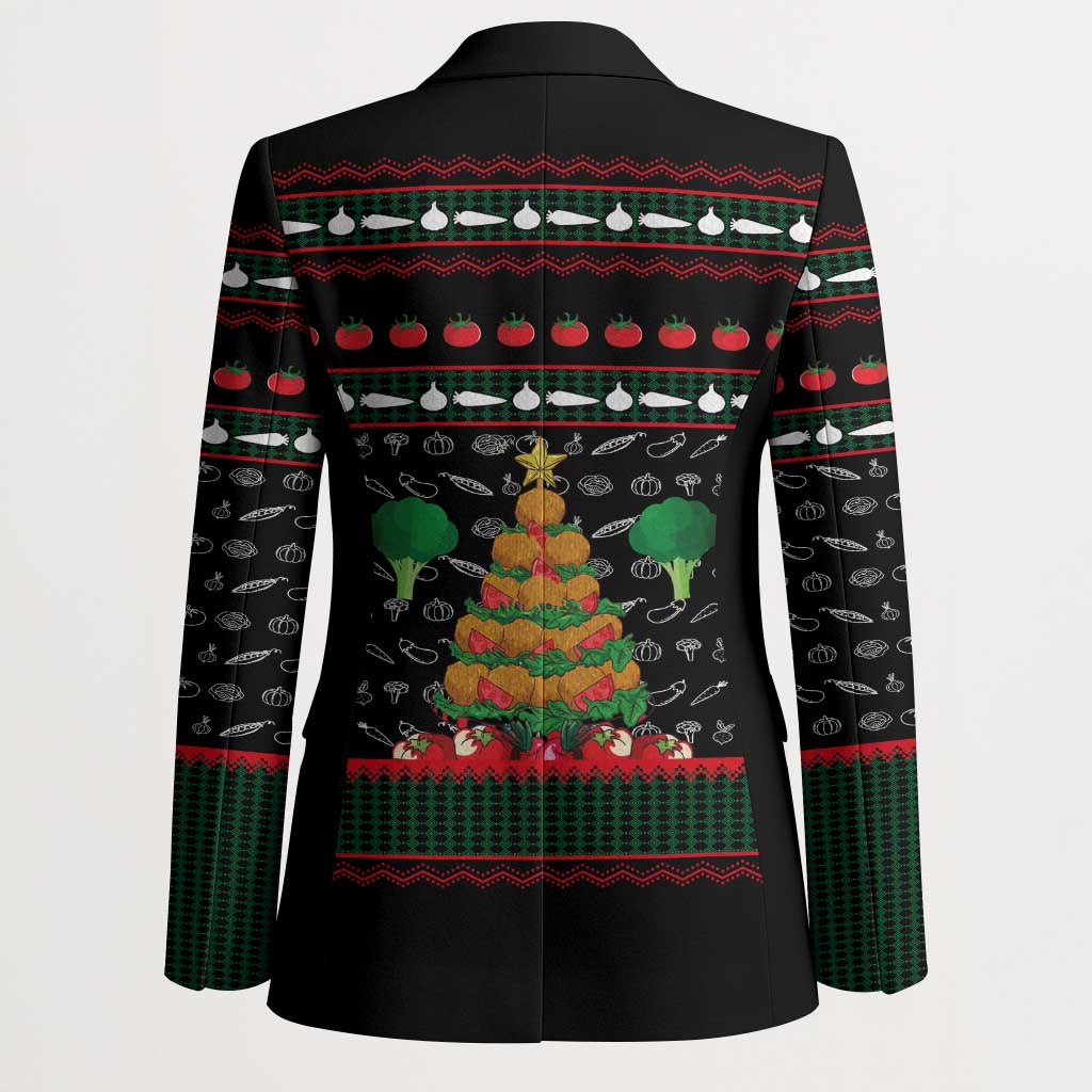 Vegan Christmas Blazer with Tis the Season to Go Vegan Quote and Vegetable Tree - Wonder Print Shop