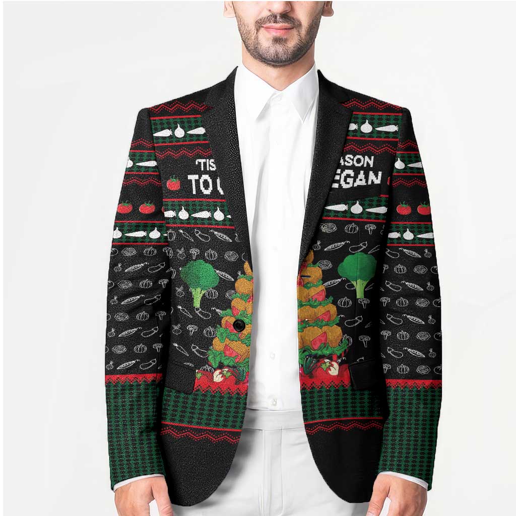 Vegan Christmas Blazer with Tis the Season to Go Vegan Quote and Vegetable Tree - Wonder Print Shop