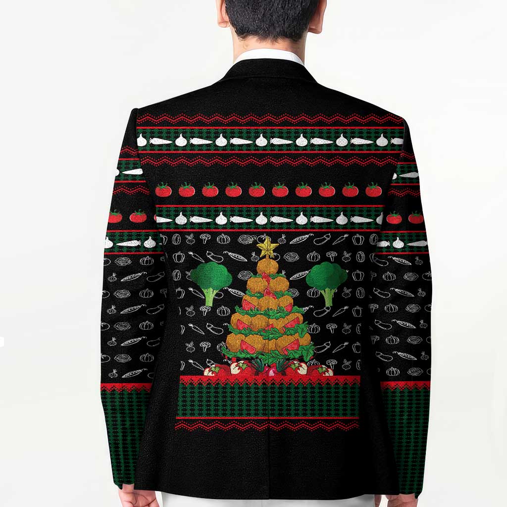 Vegan Christmas Blazer with Tis the Season to Go Vegan Quote and Vegetable Tree - Wonder Print Shop