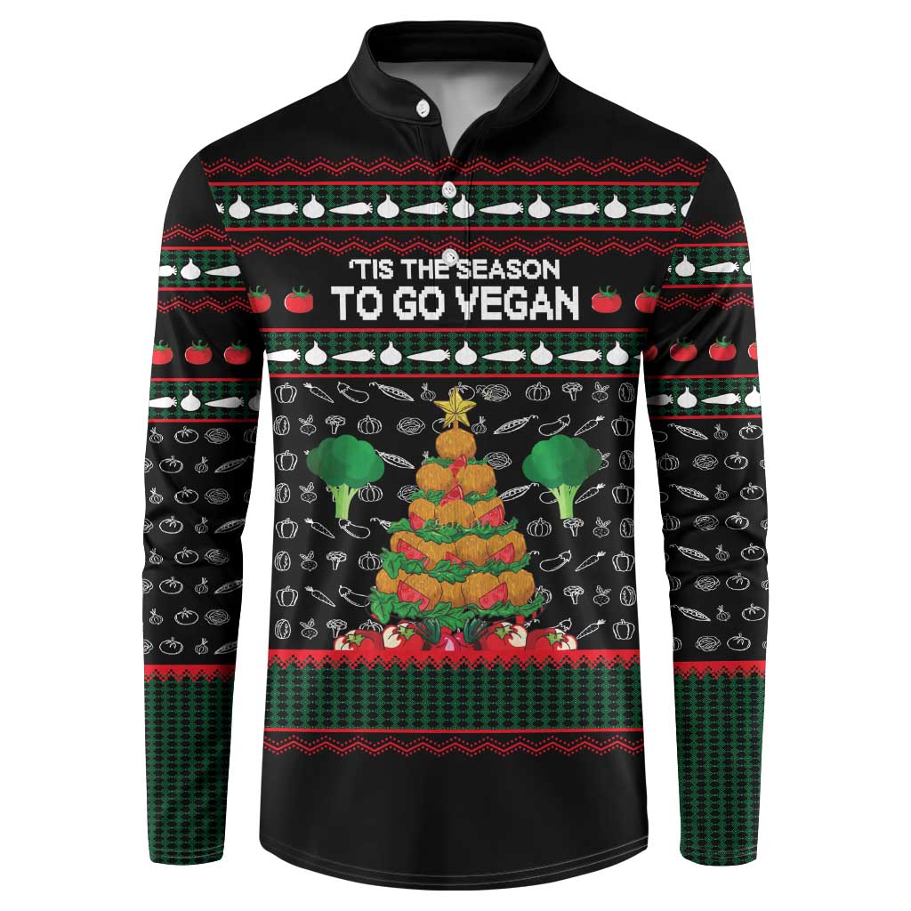 Vegan Christmas Button Sweatshirt with Tis the Season to Go Vegan Quote and Vegetable Tree - Wonder Print Shop