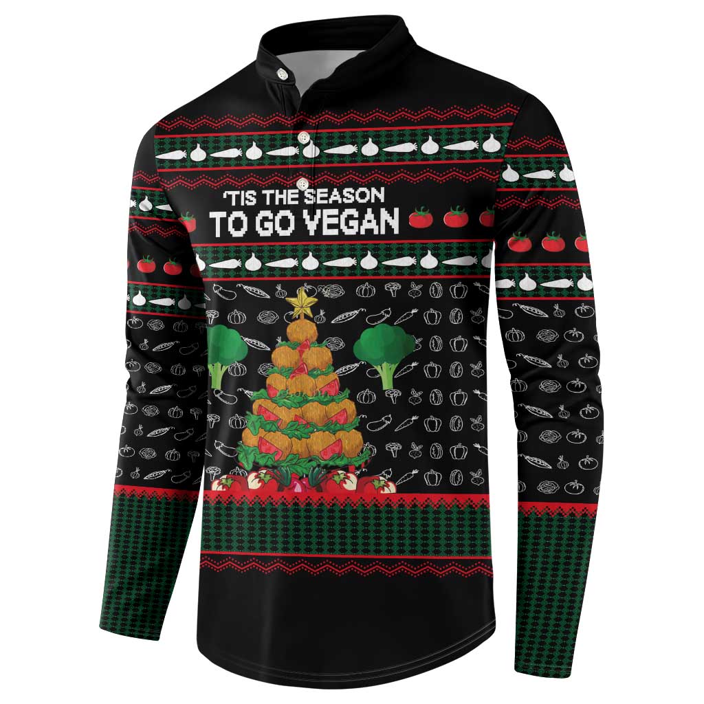 Vegan Christmas Button Sweatshirt with Tis the Season to Go Vegan Quote and Vegetable Tree - Wonder Print Shop