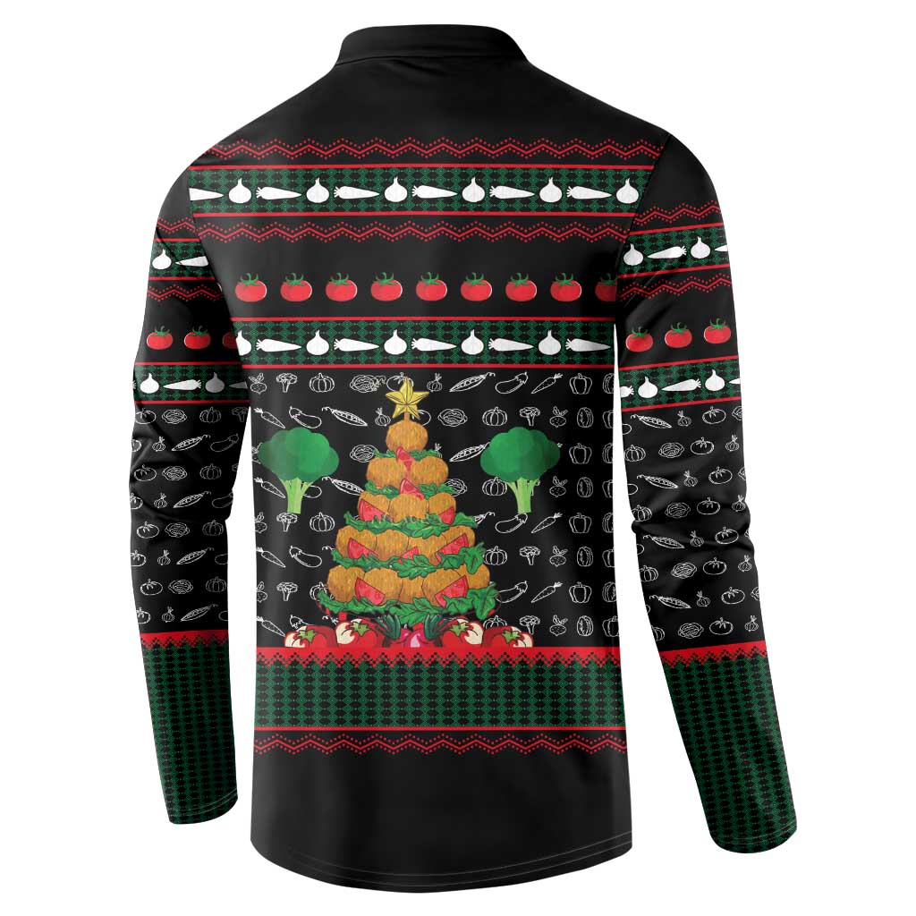 Vegan Christmas Button Sweatshirt with Tis the Season to Go Vegan Quote and Vegetable Tree - Wonder Print Shop