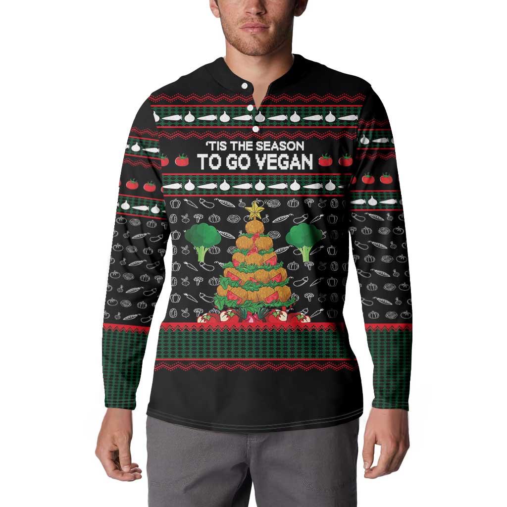 Vegan Christmas Button Sweatshirt with Tis the Season to Go Vegan Quote and Vegetable Tree - Wonder Print Shop