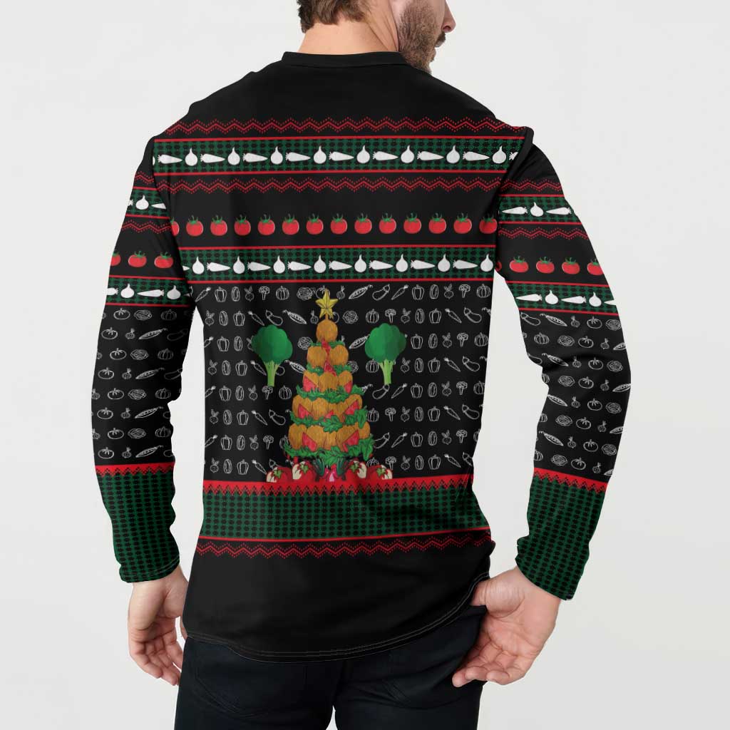 Vegan Christmas Button Sweatshirt with Tis the Season to Go Vegan Quote and Vegetable Tree - Wonder Print Shop