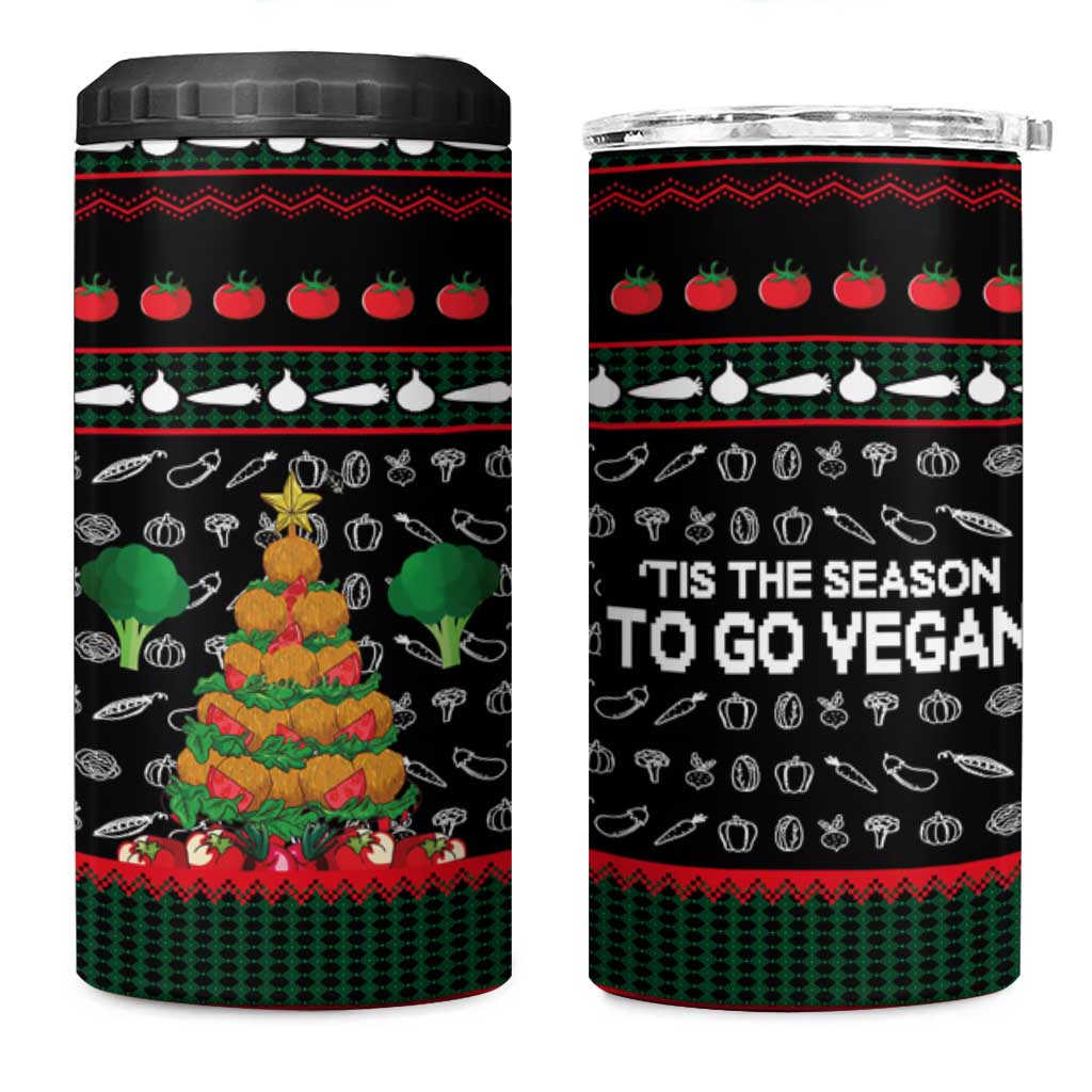 Vegan Christmas 4 in 1 Can Cooler Tumbler with Tis the Season to Go Vegan Quote and Vegetable Tree - Wonder Print Shop