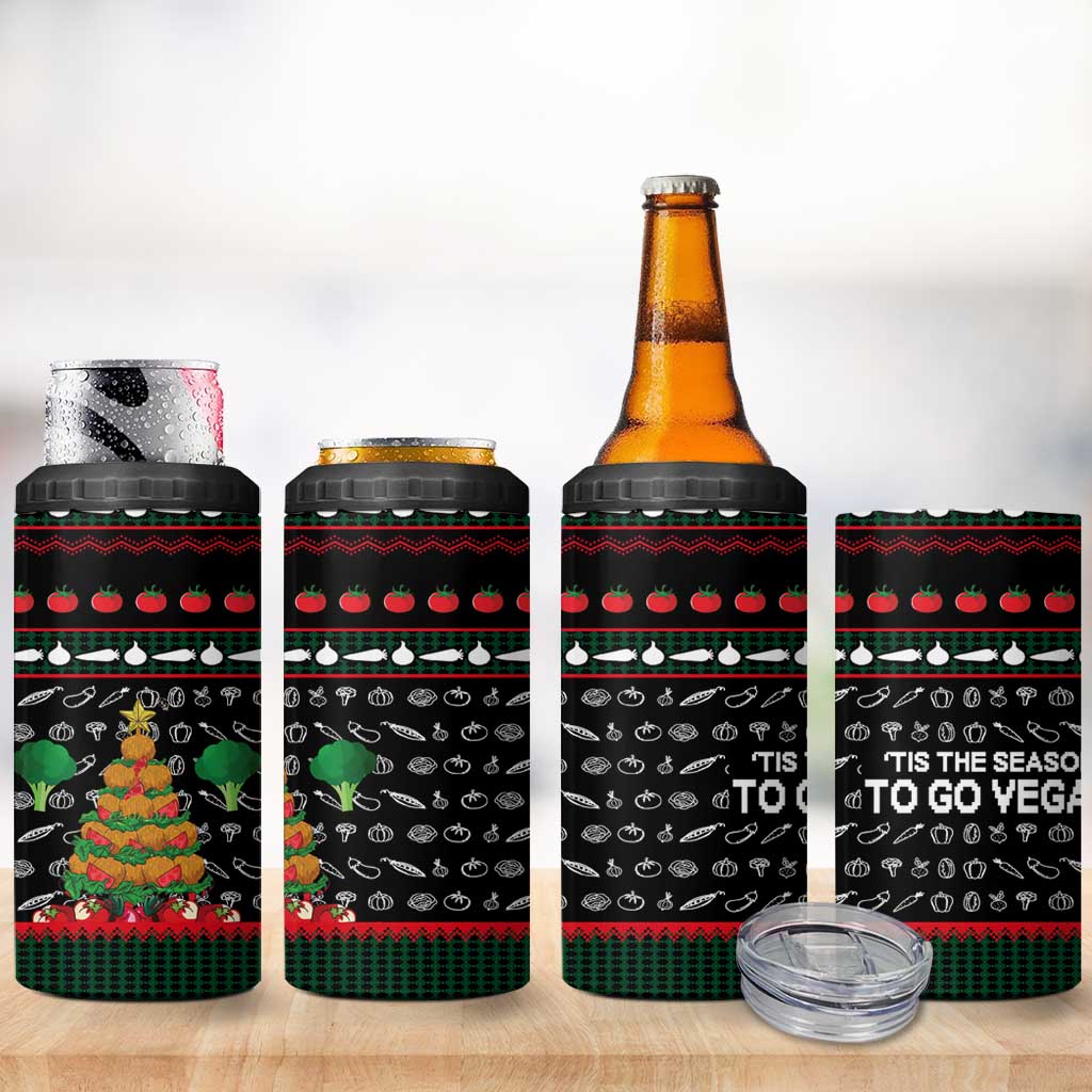 Vegan Christmas 4 in 1 Can Cooler Tumbler with Tis the Season to Go Vegan Quote and Vegetable Tree - Wonder Print Shop