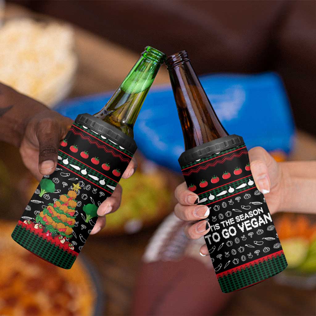Vegan Christmas 4 in 1 Can Cooler Tumbler with Tis the Season to Go Vegan Quote and Vegetable Tree - Wonder Print Shop