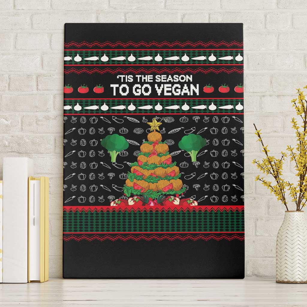 Vegan Christmas Canvas Wall Art with Tis the Season to Go Vegan Quote and Vegetable Tree - Wonder Print Shop