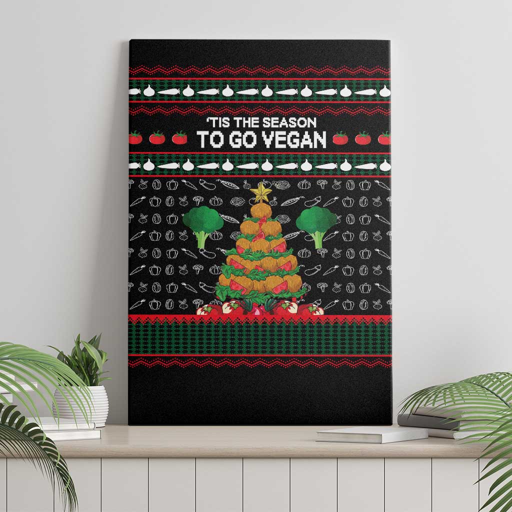 Vegan Christmas Canvas Wall Art with Tis the Season to Go Vegan Quote and Vegetable Tree - Wonder Print Shop