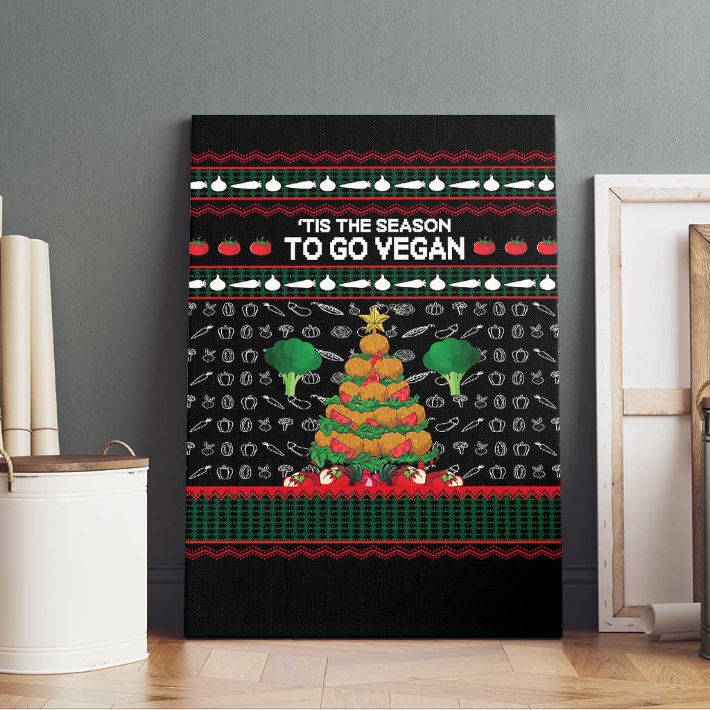 Vegan Christmas Canvas Wall Art with Tis the Season to Go Vegan Quote and Vegetable Tree - Wonder Print Shop