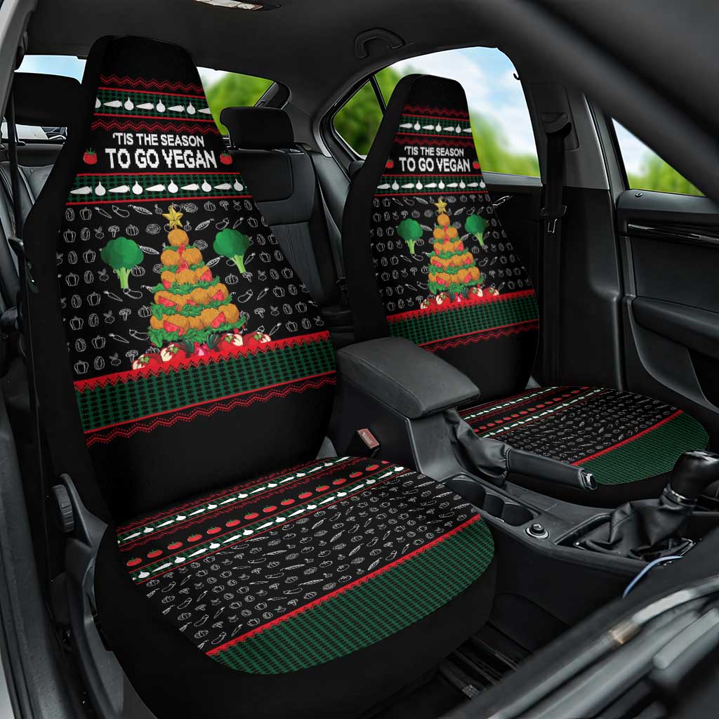 Vegan Christmas Car Seat Cover with Tis the Season to Go Vegan Quote and Vegetable Tree - Wonder Print Shop