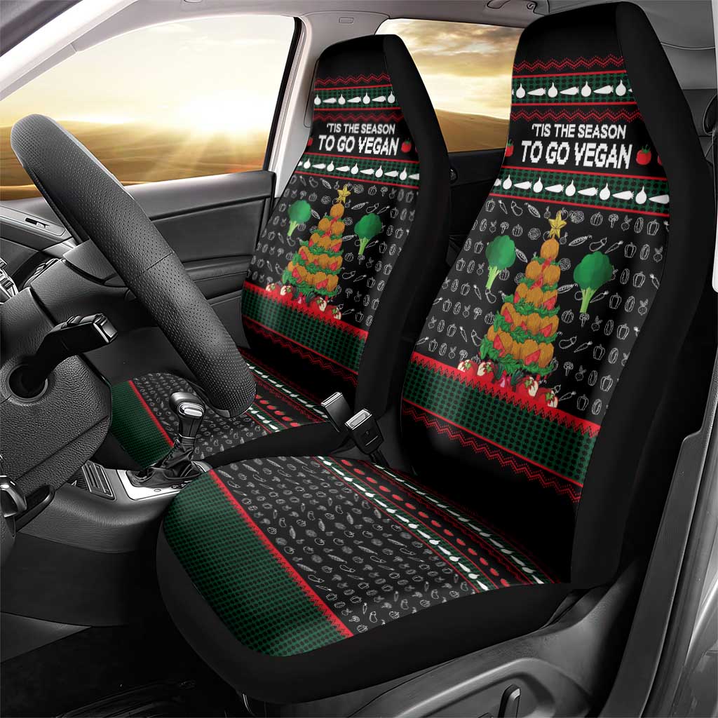 Vegan Christmas Car Seat Cover with Tis the Season to Go Vegan Quote and Vegetable Tree - Wonder Print Shop