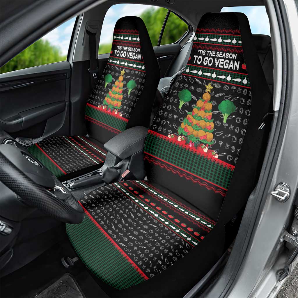 Vegan Christmas Car Seat Cover with Tis the Season to Go Vegan Quote and Vegetable Tree - Wonder Print Shop