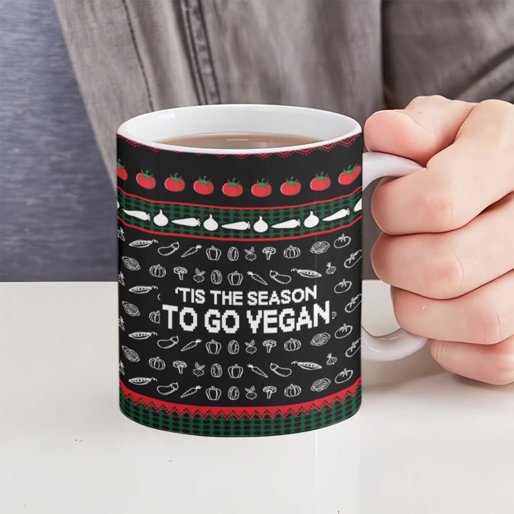 Vegan Christmas Ceramic Mug with Tis the Season to Go Vegan Quote and Vegetable Tree - Wonder Print Shop