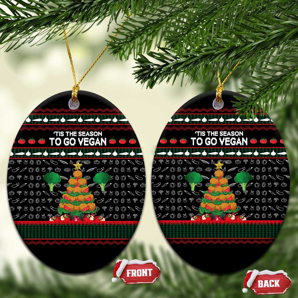 Vegan Christmas Ceramic Ornament with Tis the Season to Go Vegan Quote and Vegetable Tree - Wonder Print Shop