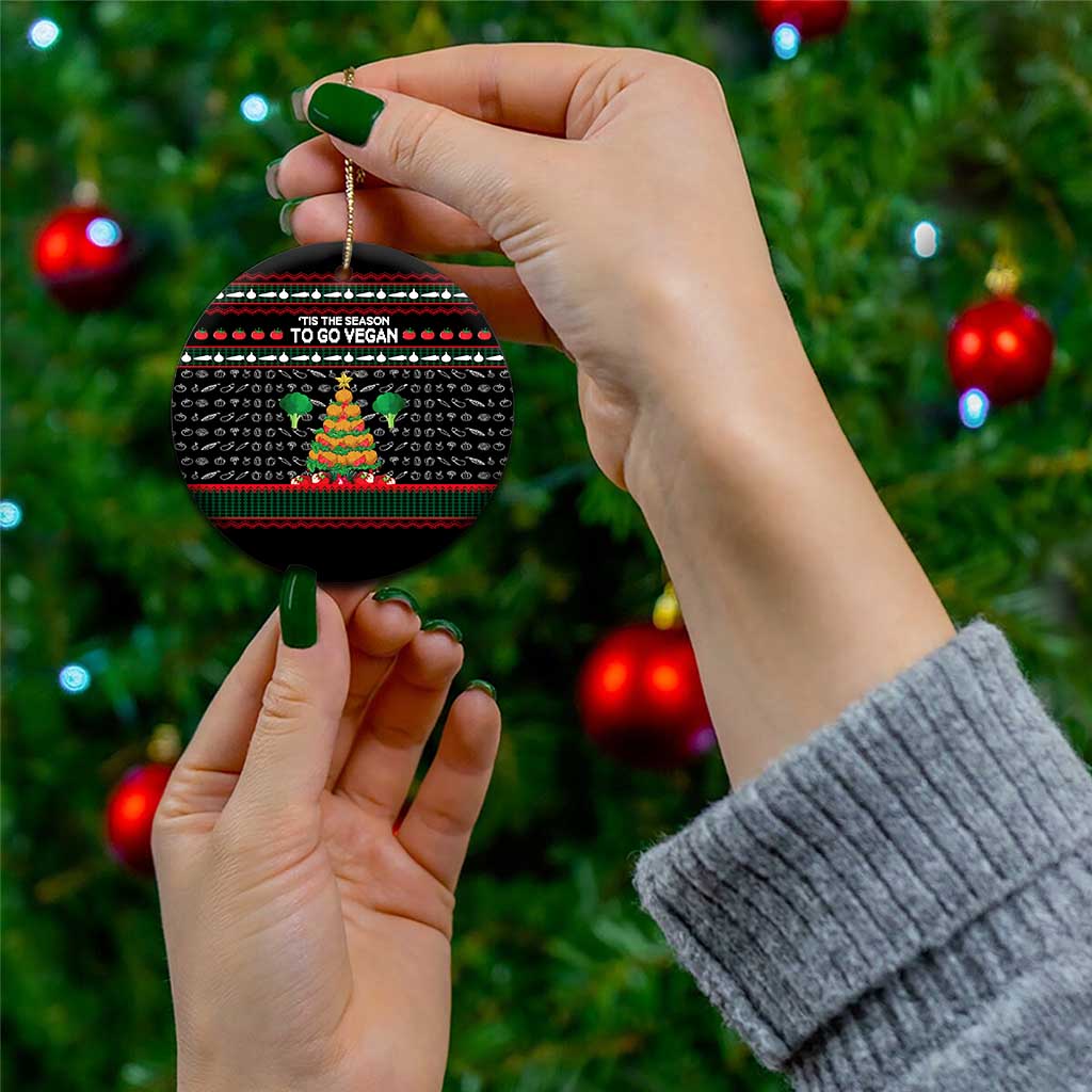 Vegan Christmas Ceramic Ornament with Tis the Season to Go Vegan Quote and Vegetable Tree - Wonder Print Shop
